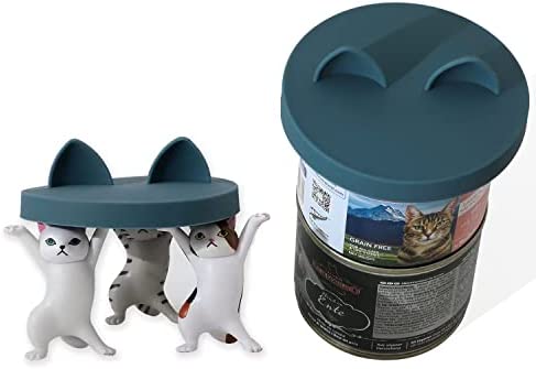OHMO 2 Pack Cat Food Can Lids, Small Size (3 oz) Silicone Pet Food Can Lids Covers for 2.5 oz Cat Food Cans, Dark Blue